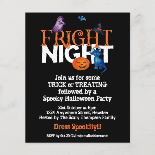 バジェットフォライトナイトハローウィンパーティブラック招待状 (正面)
