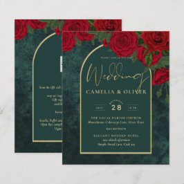 バジェットフォレストグリーンレッドローズウィンターウェディング招待状