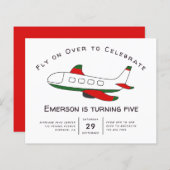 バジェットフライオンオーバー飛行機誕生日招待状 (正面/裏面)