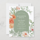 バジェットフローラアーチセージピーチ結婚式招待状 (正面)