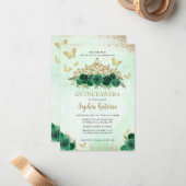 バジェットフローラエメラルドグリーン金ゴールドティアラキンセアニラ ノートカード (正面/裏面インサイチュ)