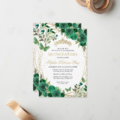バジェットフローラグリーン金ゴールドティアラキンセアニラ招待状 ノートカード (正面/裏面インサイチュ)