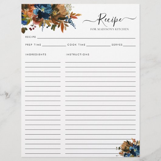 バジェットフローラネイビーブルーテラコッタキッチンレシピ チラシ (正面)