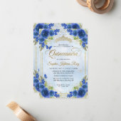 バジェットフローラネイビーブルー金ゴールドティアラキンセアニラ ノートカード (正面/裏面インサイチュ)