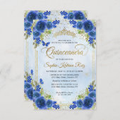 バジェットフローラネイビーブルー金ゴールドティアラキンセアニラ ノートカード (正面/裏面)