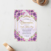 バジェットフローラパープルグラム金ゴールドグリッターキンセアニラ ノートカード (正面/裏面インサイチュ)