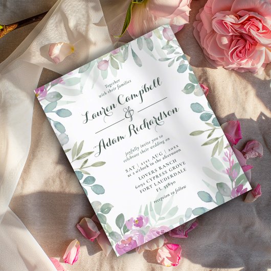 バジェットフローラピンクボタニカル結婚式招待状