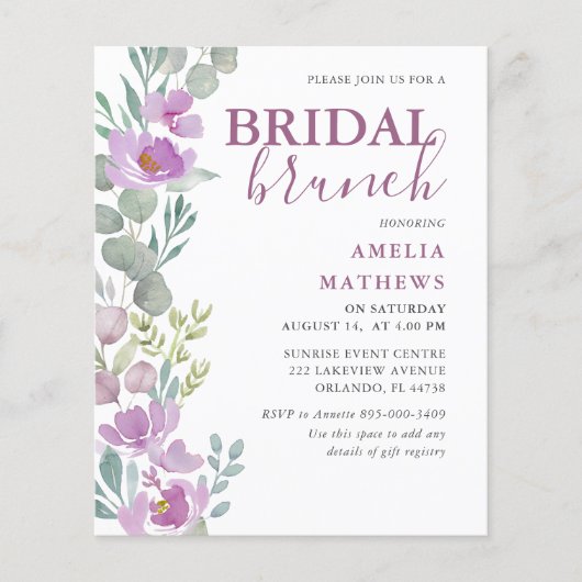 バジェットフローラピンクユーカリブライダルシャワー招待状 (正面)