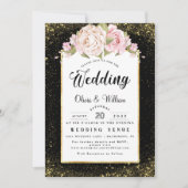 バジェットフローラフォイルグリッター金ゴールドダスティーバラ結婚ズ 招待状 (正面)