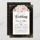バジェットフローラフォイルグリッター金ゴールドダスティーバラ結婚ズ 招待状 (正面/裏面)