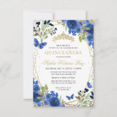 バジェットフローラブルー金ゴールドティアラキンセアニラ招待状 ノートカード (正面)