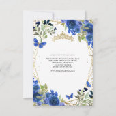 バジェットフローラブルー金ゴールドティアラキンセアニラ招待状 ノートカード (裏面)