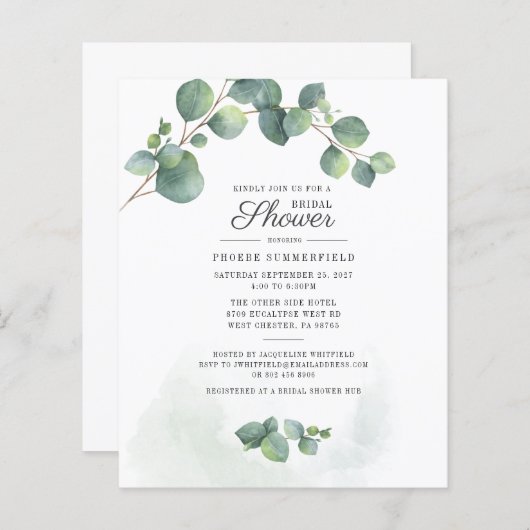 バジェットフローラユーカリプタスボタニカルブライダルシャワー (正面/裏面)