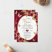 バジェットフローラレッド金ゴールドティアラバタフライキンセアニラ ノートカード (正面/裏面インサイチュ)