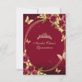 バジェットフローラレッド金ゴールドティアラバタフライキンセアニラ ノートカード (裏面)