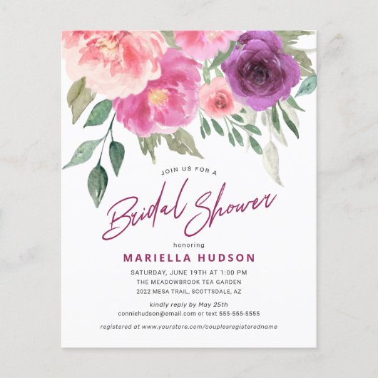 バジェットブライダルシャワーウォーターカラーバラ牡丹 チラシ (正面)