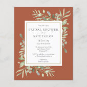 バジェットブライダルシャワーグリーンリーテラコッタ招待状 (正面)