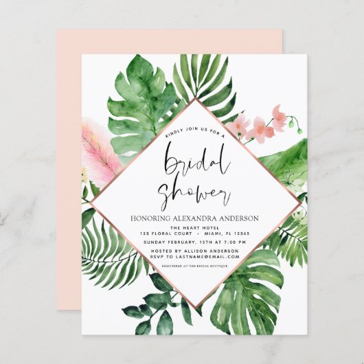 バジェットブライダルシャワートロピカルパームウォーターカラー (正面/裏面)