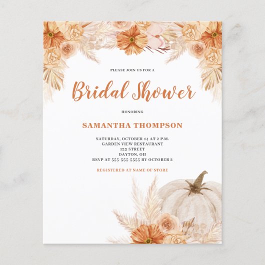 バジェットブライダルシャワーバーントオレンジボホ招待状 (正面)