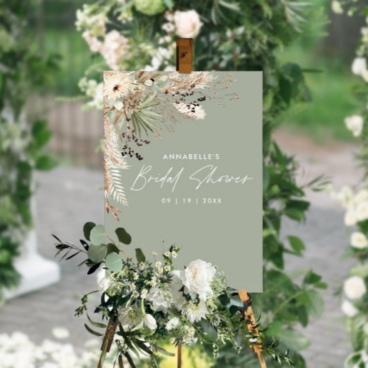 バジェットブライダルシャワーパンパモダンスエレガントグラス ポスター