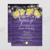 バジェットブライダルシャワーパープルスクイズレモン招待状 (正面/裏面)