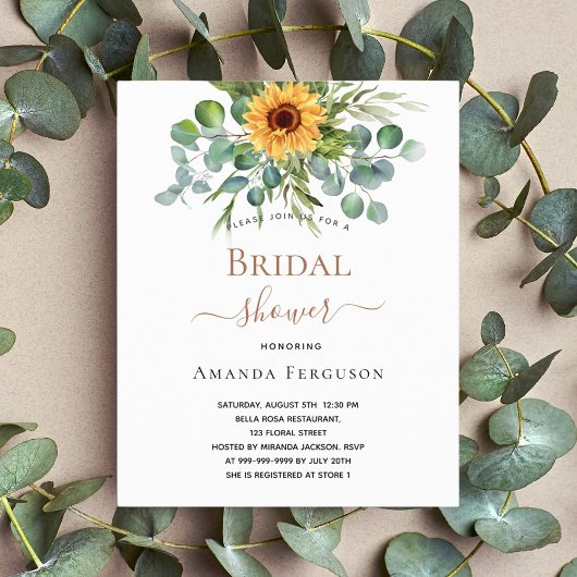 バジェットブライダルシャワーヒマワリeucalyptus