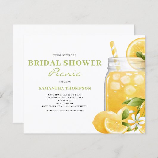 バジェットブライダルシャワーピクニックレモン招待状 (正面/裏面)