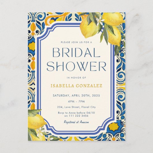 バジェットブライダルシャワーヴィンテージレモ地中海のン シーズンポストカード (正面)