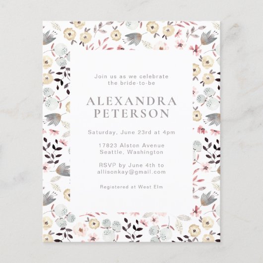バジェットブライダルシャワー招待素朴フローラ (正面)