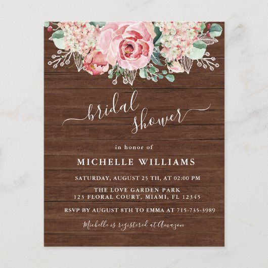 バジェットブライダルシャワー素朴ウッドピンクフローラ (正面)