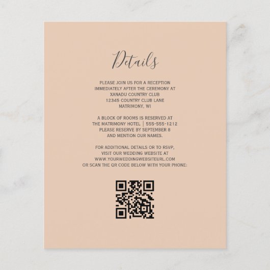 バジェットブラウン金ゴールドアゲートタンQRコードウェディング招待 (裏面)