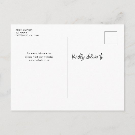 バジェットブラシスクリプト日付の写真を保存 案内ポストカード (裏面)