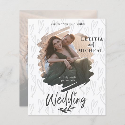 バジェットブラシストロークフォト結婚式招待状 (正面/裏面)