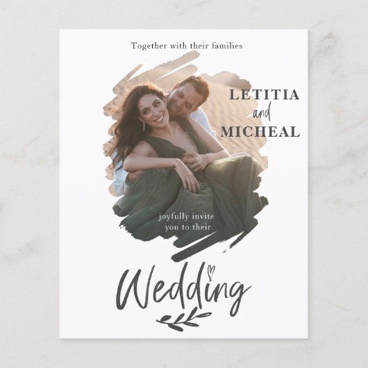 バジェットブラシストロークフォト結婚式招待状 (正面)