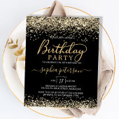 バジェットブラックと金ゴールドグリッター誕生日招待状