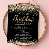 バジェットブラックと金ゴールドグリッター誕生日招待状