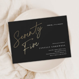 バジェットブラックと金ゴールドスクリプト75th誕生日招待状