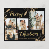 バジェットブラックと金ゴールドフォトコラージクリスマスカード (正面)