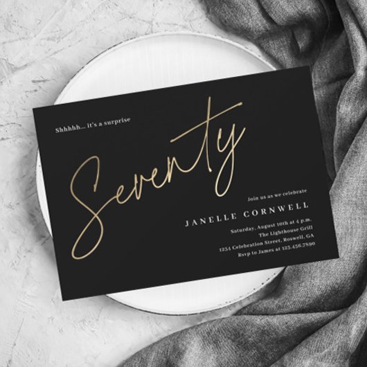 バジェットブラックと金ゴールド70th誕生日招待状
