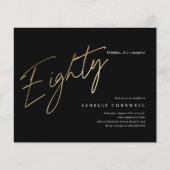 バジェットブラックと金ゴールド80th誕生日招待状 (正面)