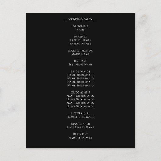 バジェットブラックアゲート金ゴールドグリッター結婚式 プログラム (裏面)