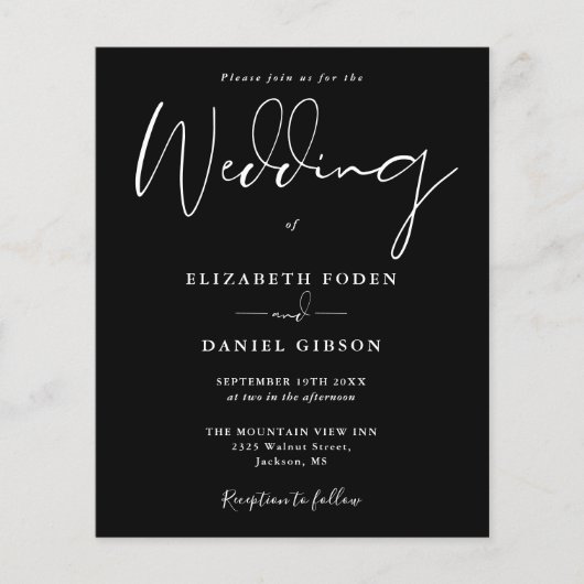 バジェットブラックアンドホワイト結婚式招待状 (正面)