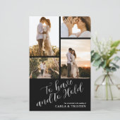 バジェットブラックコラージュ4フォト結婚式招待状 (スタンド正面)