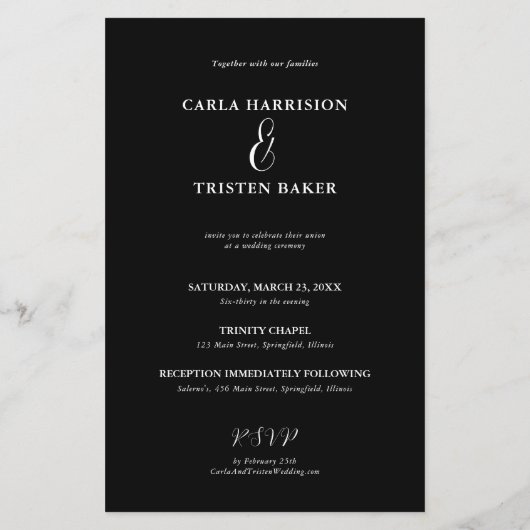 バジェットブラックコラージュ4フォト結婚式招待状 (裏面)