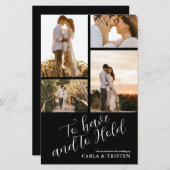 バジェットブラックコラージュ4フォト結婚式招待状 (正面/裏面)