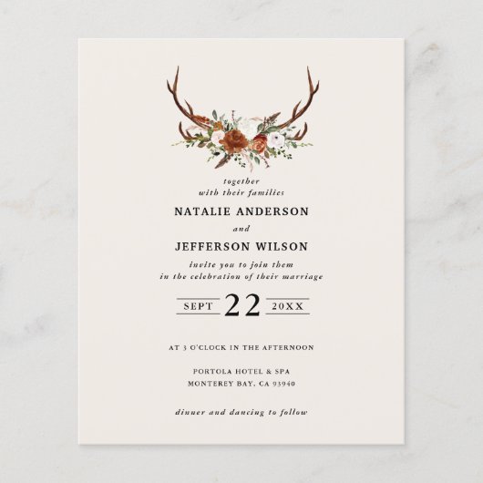 バジェットブラックシックフローラスタンド結婚式招待状 チラシ (正面)