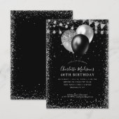 バジェットブラックシルバーグリッターバルーンライト誕生日 ノートカード (正面/裏面)