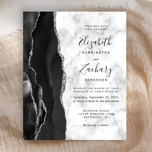 バジェットブラックシルバーゲート大理石結婚式の招待