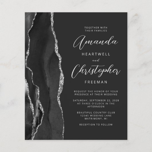 バジェットブラックシルバーゲート石板結婚式招待状 (正面)