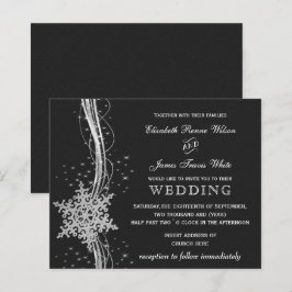 バジェットブラックシルバースノーフレーク結婚式招待状